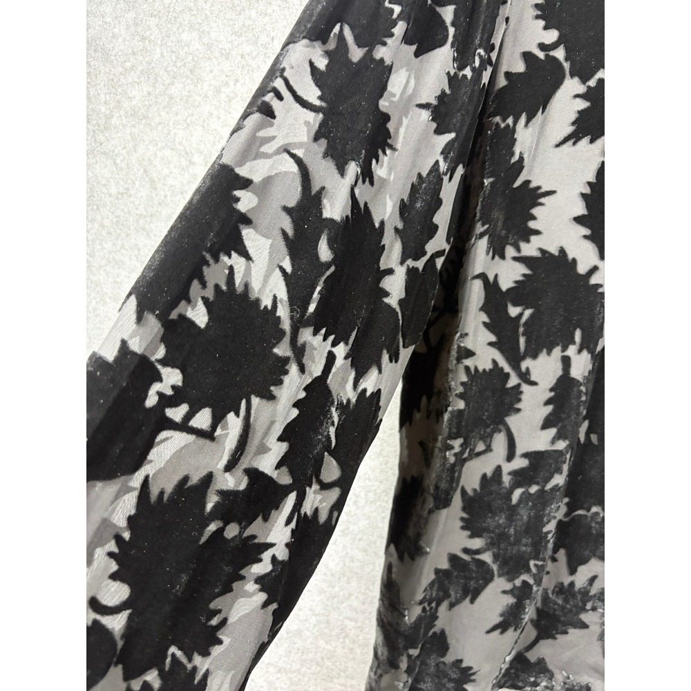 Vintage Express Silk Blend Velvet Burnout‎ Leaf Blouse Black Grey Large Devore - Picture 2 of 10